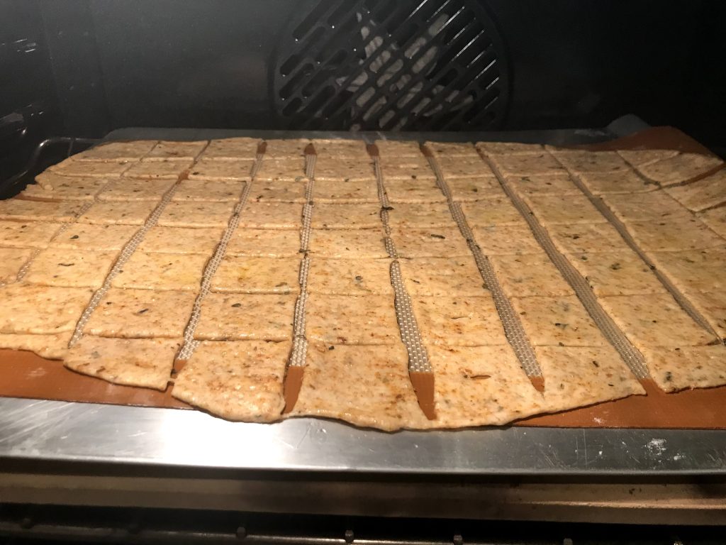 Sourdough cracker in oven