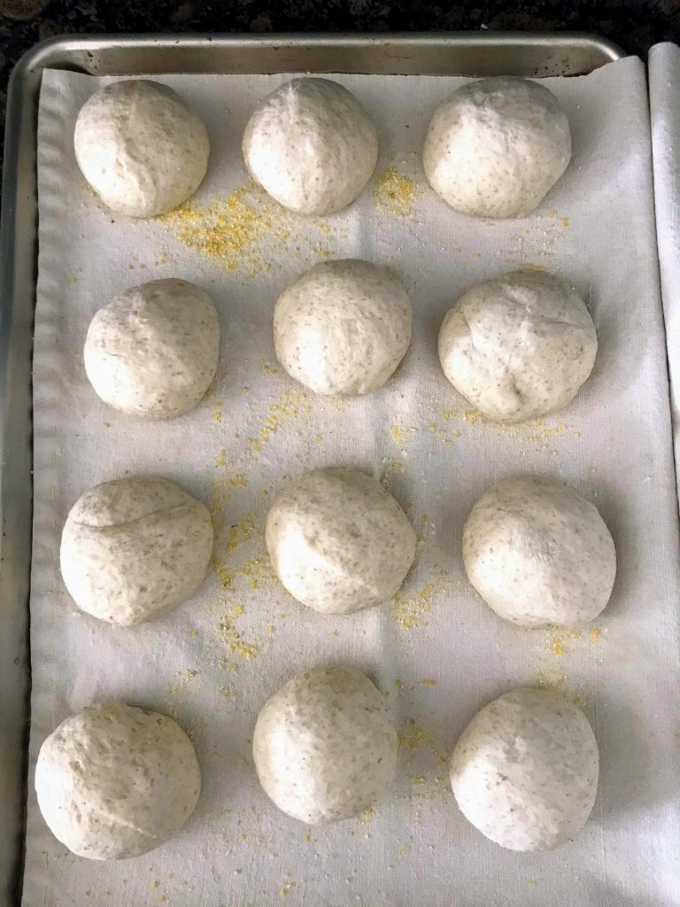 Dividing the sourdough bagel dough