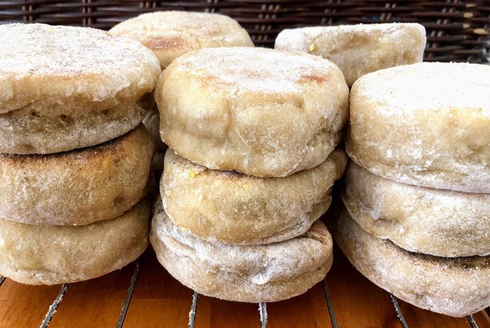 soft sourdough english-muffins-stacked